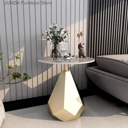 Wohnzimmer-Couchtisch, rund, Metall, kleiner Marmor-Designer-Couchtisch, goldene Mini-Arbeitsplatte, moderne nordische Möbel