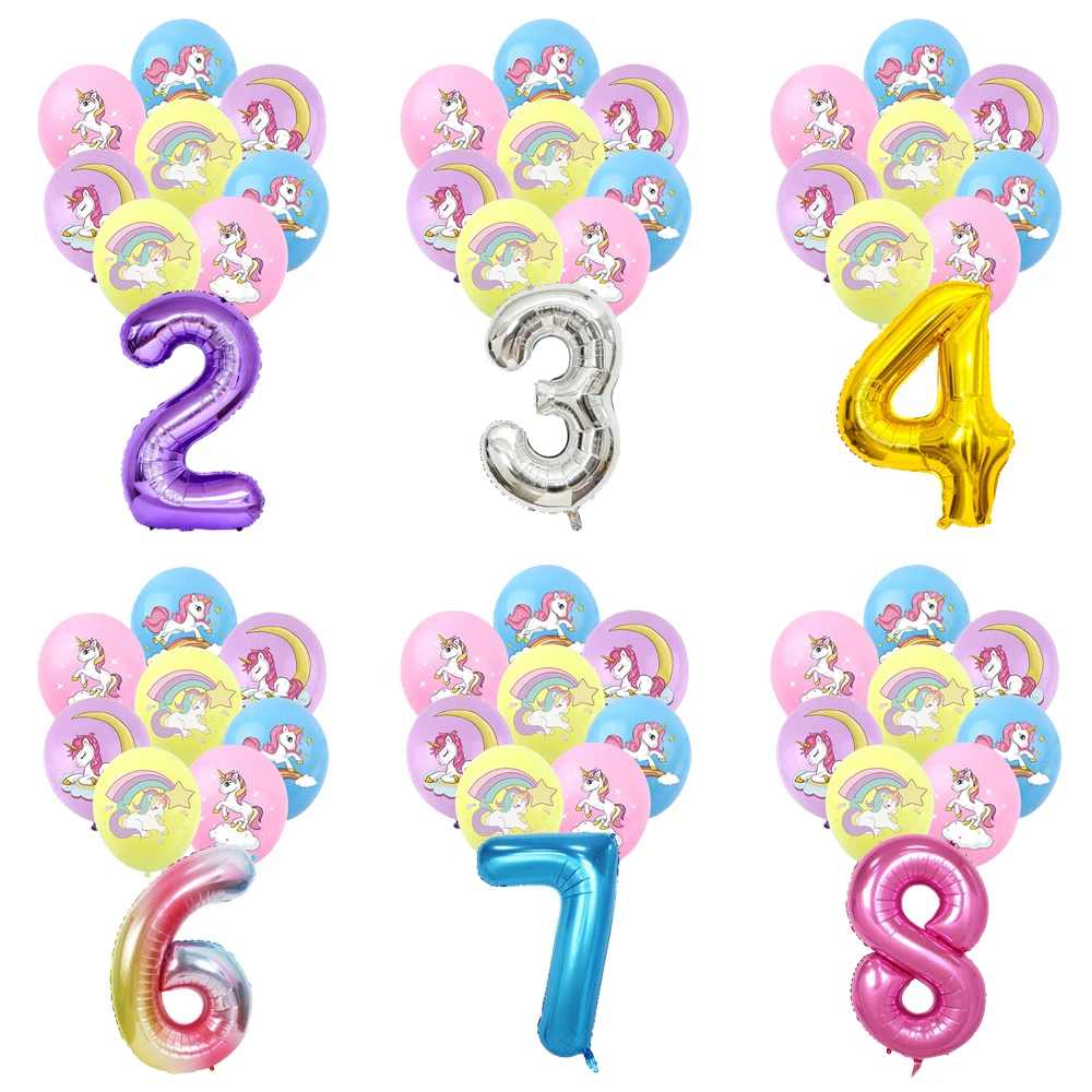 

Dreamy Cute Cartoon Unicorn Theme Birthday Party Decoration Number Aluminum Film Balloon Baby Shower Photography Props Gift