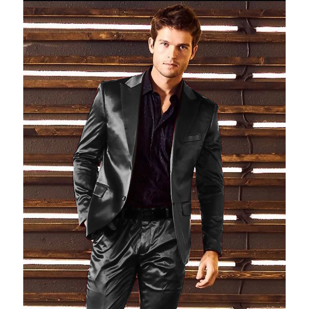 Men\'s Two-piece Satin Single-breasted Suit Mens Luxury Suits for Man Pants Sets Party Dresses Prom Dress Elegant Male Wedding