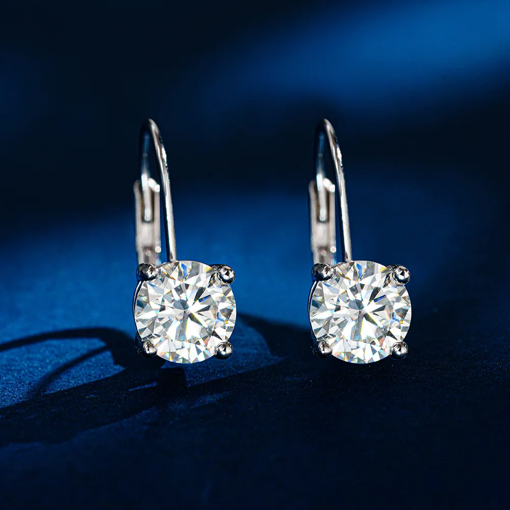 18K Gold Classic Four Claw French Buckle Moissanite Earrings for Women, Versatile Earrings, Fashionable Platinum PT950 Earrings