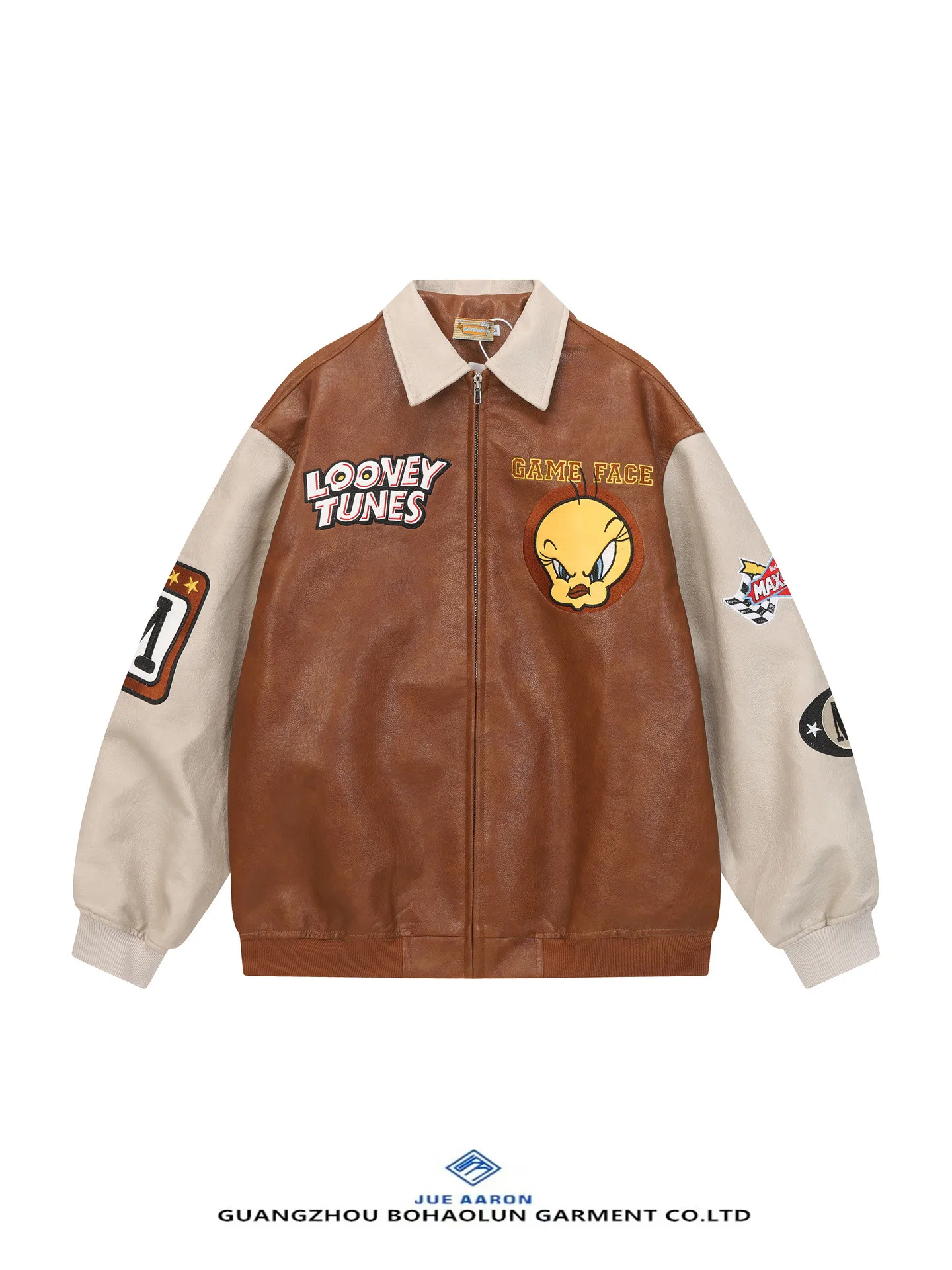 

JueAaron Men's Loose Casual Leather Jaet Vintage Embroidered Patchwork Color Blo Autumn Winter Lazy Sle Couple Coat