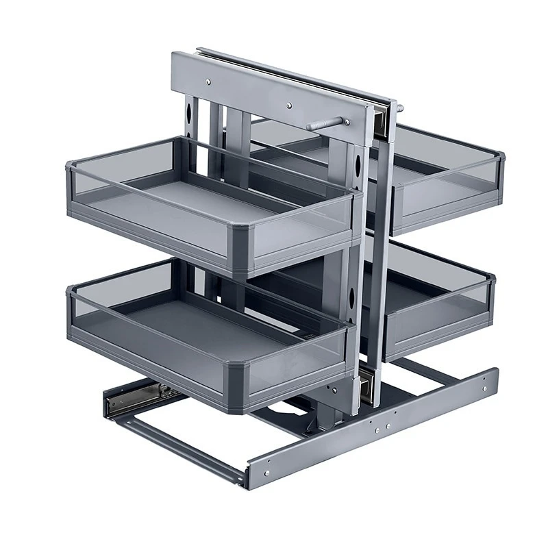 Cabinet Corner Pull-out Basket Kitchen Tempered Glass Seasoning Basket Drawer Style Storage Rack