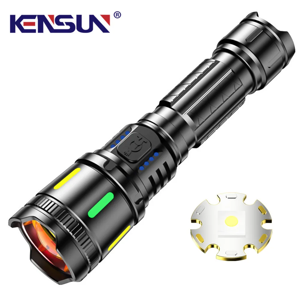 Strong Light Spotlight Long Range LED Flashlight With Fluorescent Strip Telescopic Zoom Outdoor Emergency Lighting Lamp