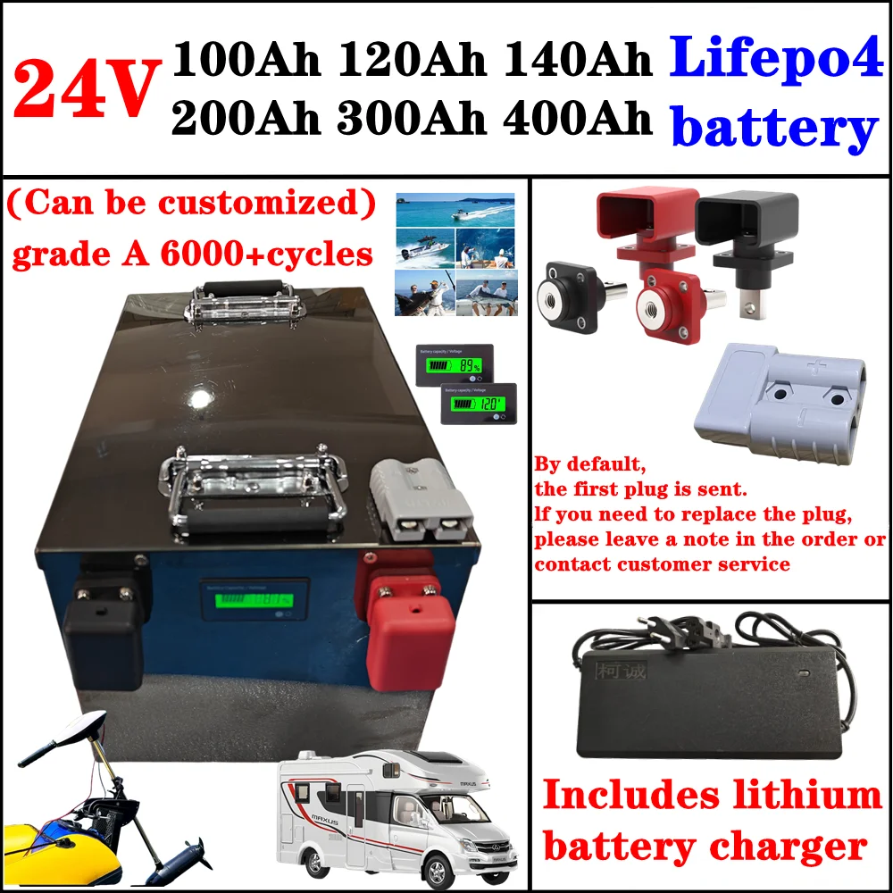Lifepo4 battery 24V 400AH 300AH 200AH 180AH 120AH 100AH 500Ah with BMS for RV Lathe Cart inverter solar backup