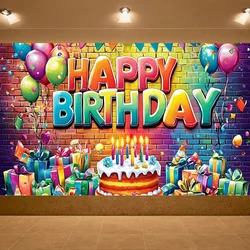 Colorful balloon Rainbow Happy Birthday Background Banner Graffiti Family Celebrate Party Wall Decor Banner Photo Booth Props
