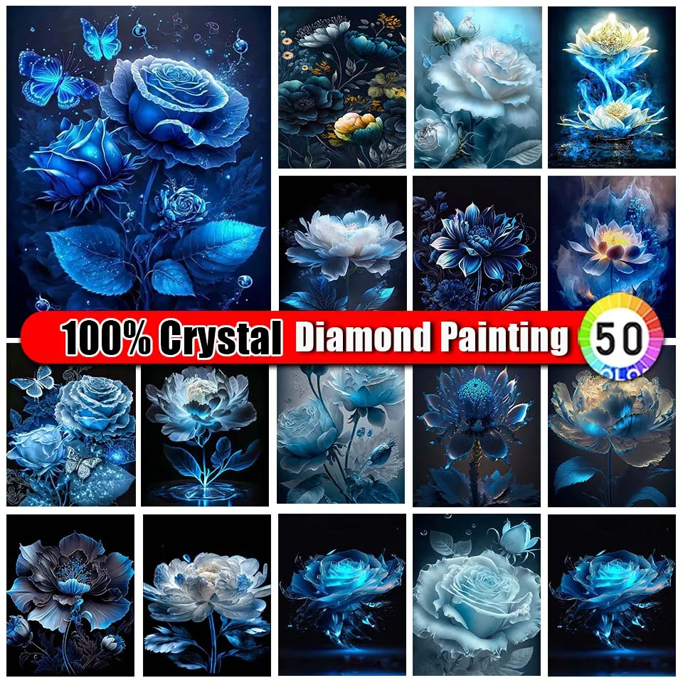 

Merdika 100% Crystal Diamond Painting Tulip Lotus Full Round Diamond Mosaic Flower Embroidery Kit Rhinestone Home Art Decor