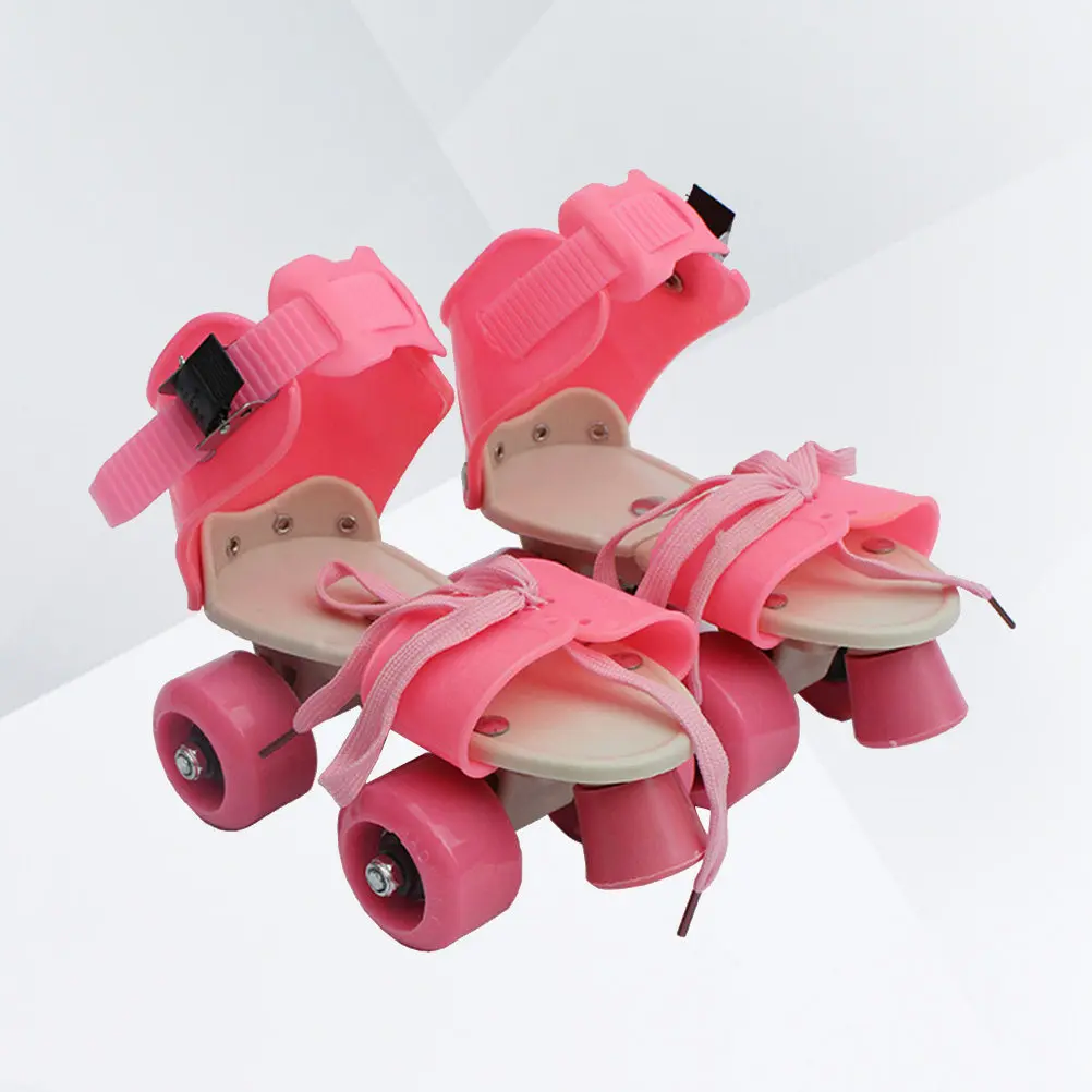 Children Double Row Four Wheels Skate Shoes Adjustable Strap Kids Sizes 25-32 Pink Best Gift Skate Shoes Kids Gift