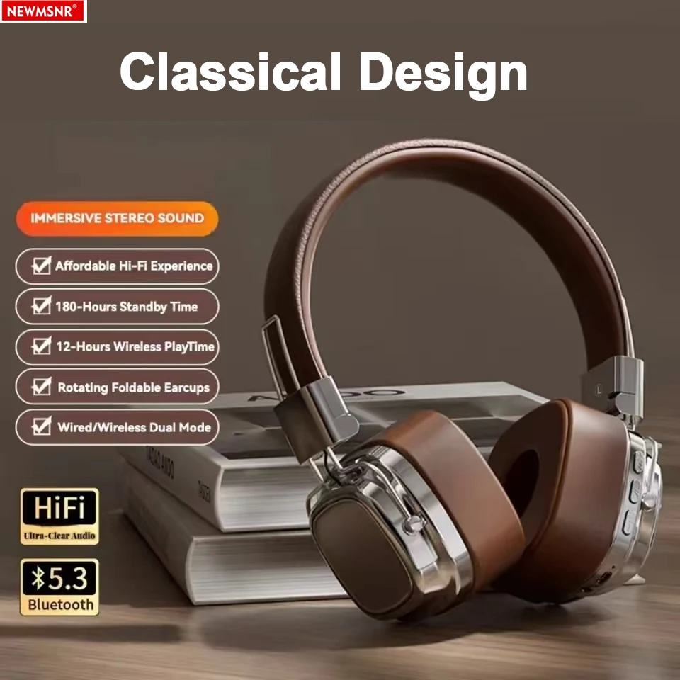 NEWMSNR Retro HIFI Stereo Sounds Auf Ohr Kopfhörer Drahtlose Bluetooth Headsets Sport Gamer Kopfhörer Für iphone Noise Reduction