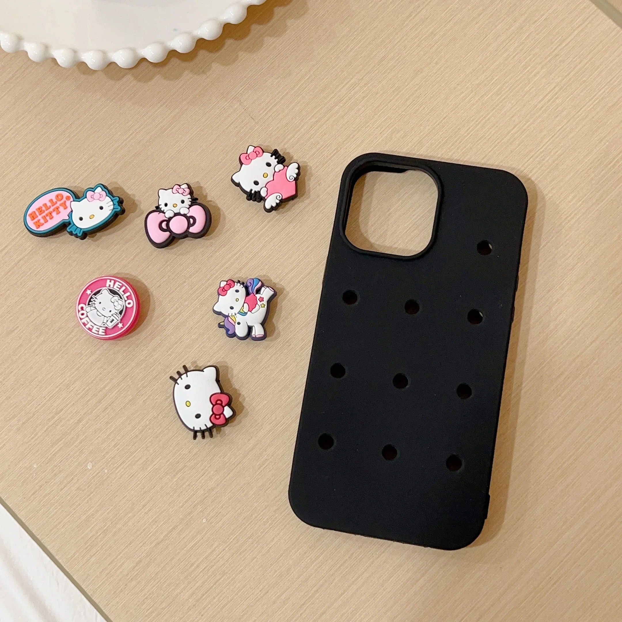 NEW Sanrio Hello Kitty Pink Black Cute DIY 3D Stereoscopic Phone Cases For iPhone 15 14 13 12 11 Pro Max XR SE 2023 Back Cover