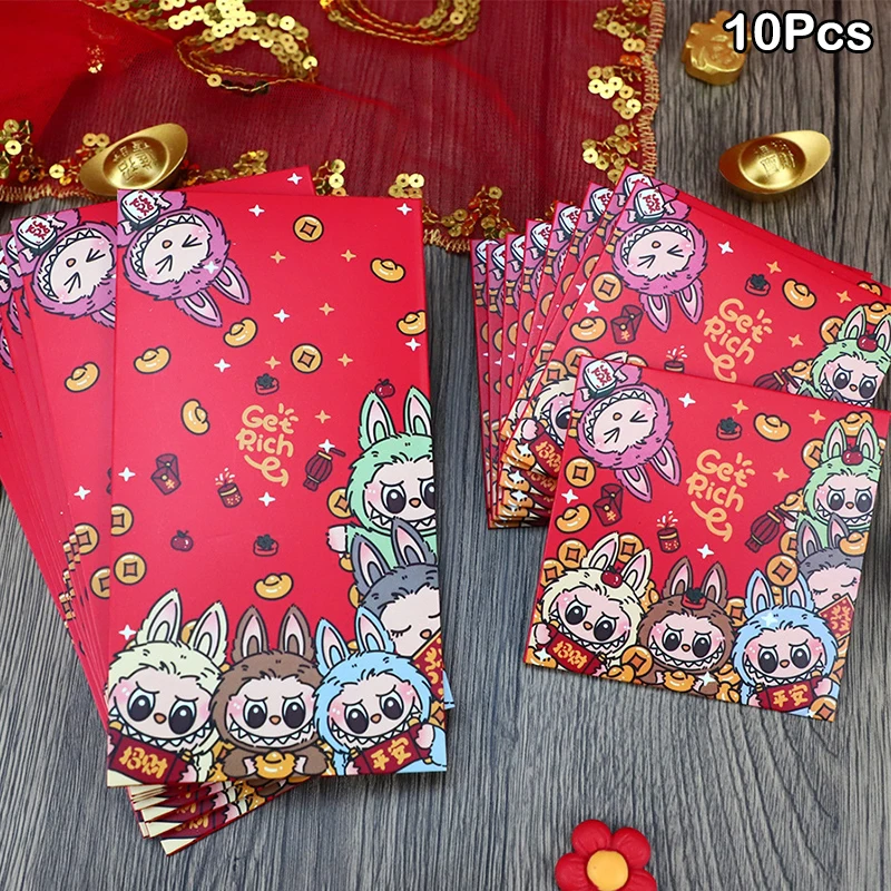 10pcs Labubu Chinese New Year Red Packet Cute Animation Spring Festival Red Envelopes Kids Lucky Money Wedding Gift