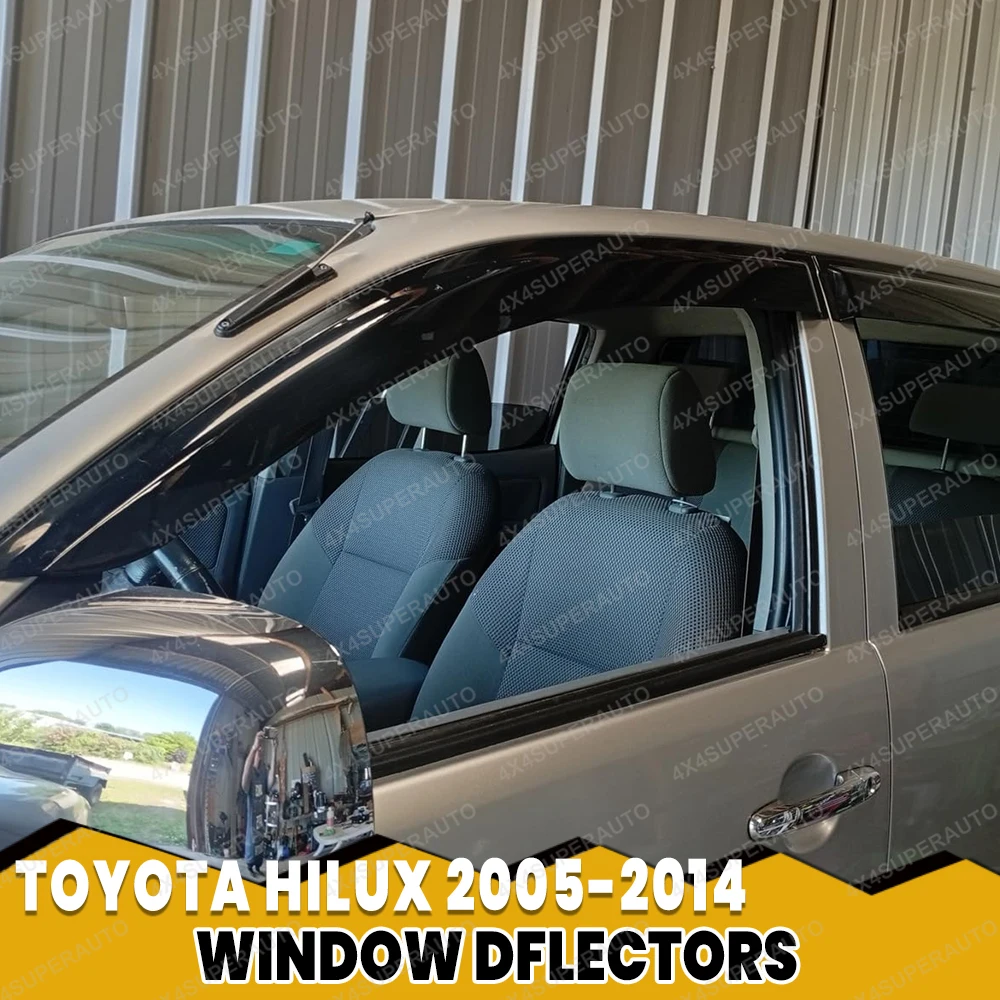 Image of Für Toyota Hilux N70 Wetterschutz Vigo 2005-2014 Fenster-Windabweiser Sonnen- und Regenschutz Doppelkabine Schwarz Rauchgrau 4 Stück