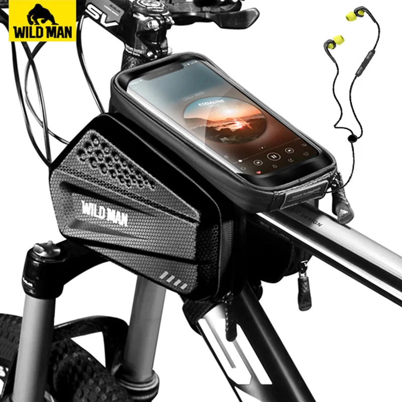 WILD MAN Rainproof Bike Bag Frame Front Top Tube Bag Cycling Bag Mtb Handlebar Bag 6.2 Inch Touch Screen Bicycle Bag Accessories