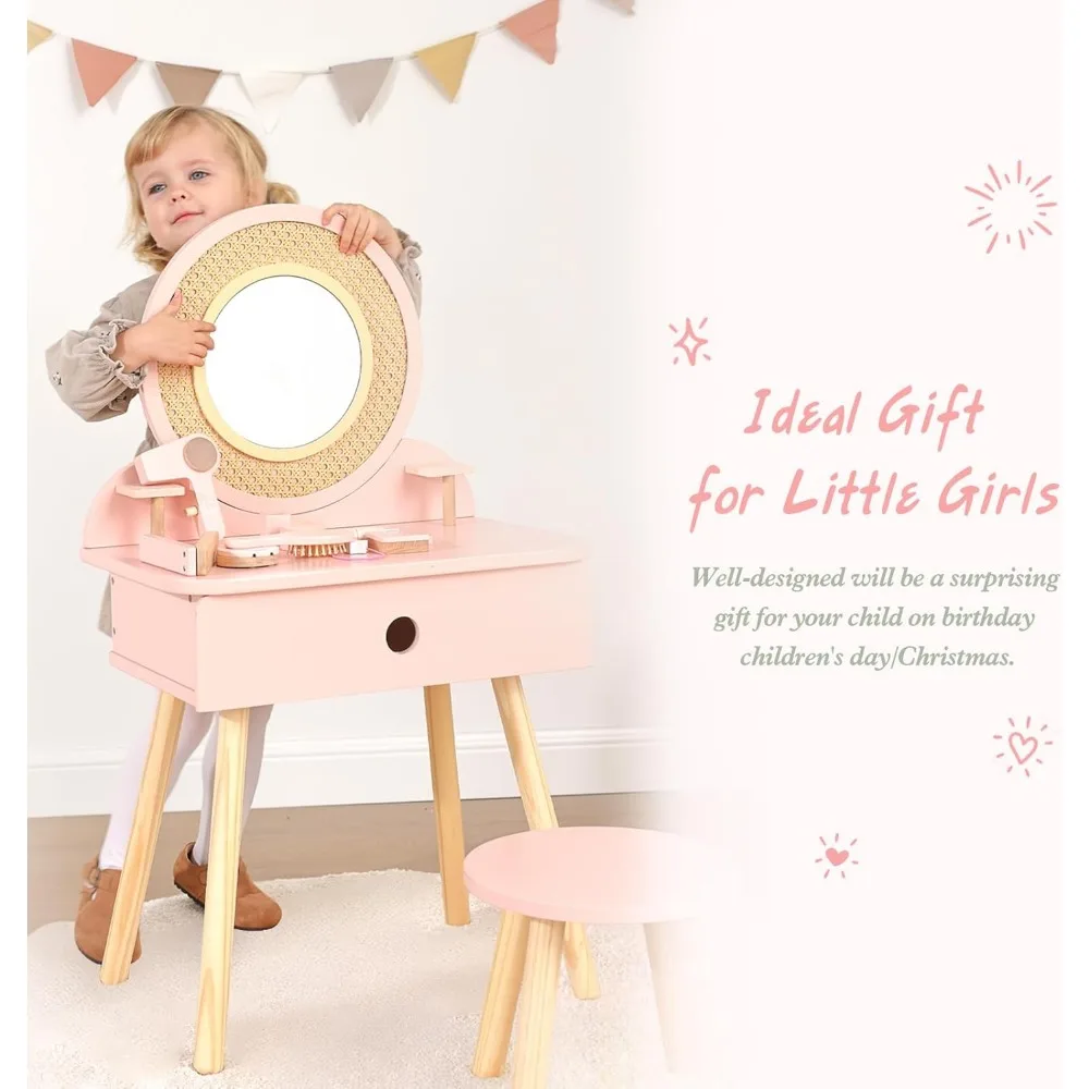 طقم طاولة وكرسي بينك كيدز مع 11 ملحقًا، مكياج حقيقي وتظاهر للفتيات من سن 3 سنوات فما فوق #5