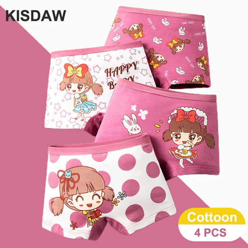 4 Pcs/Lot Girls Boxer Pants Cotton Children Underwear Breathable Double Crotch Panties For Girls Soft Cute Kid Female Underpants