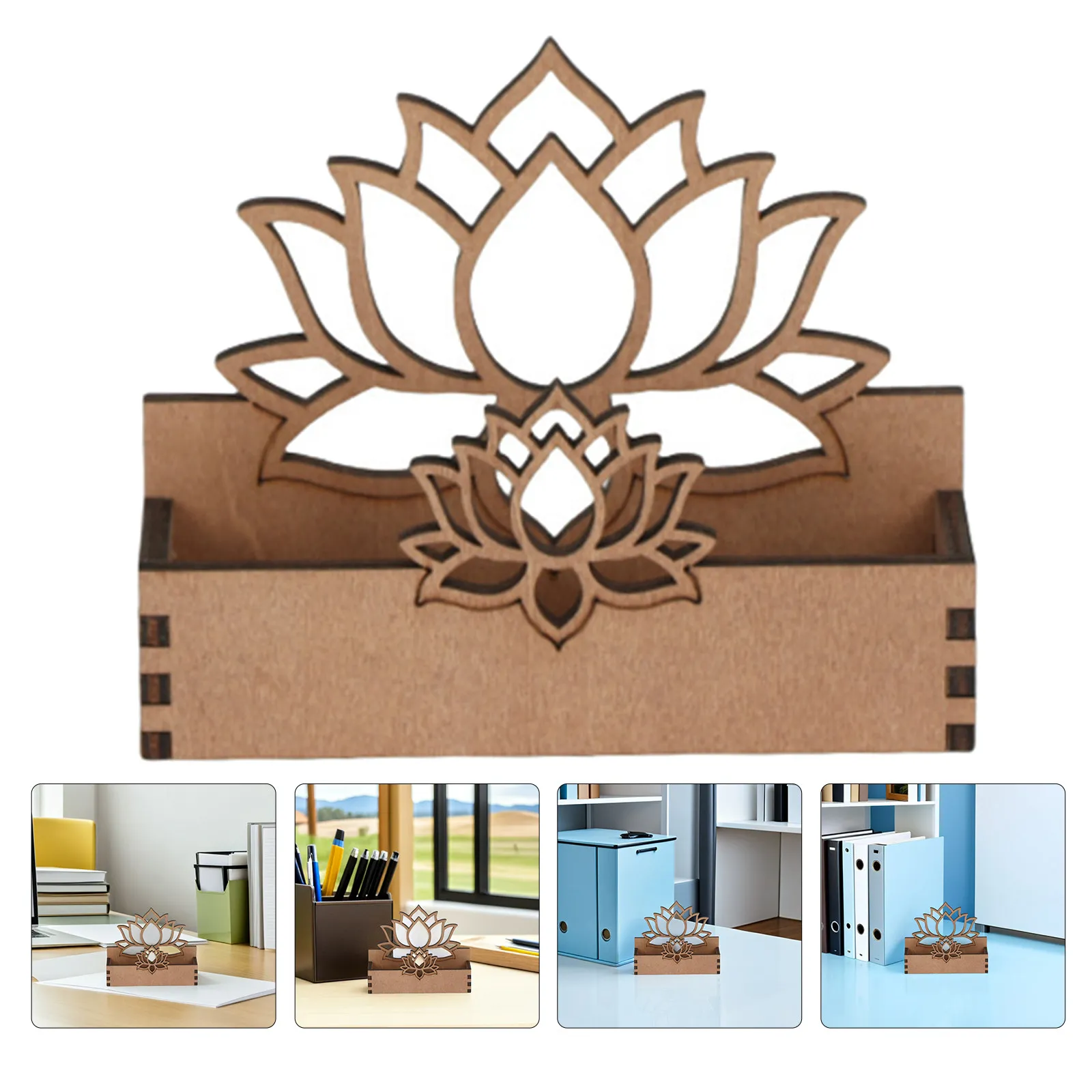 2 Pcs Business Card Organizer Decorative Postcard Display Holder Desktop Office Brown Stand