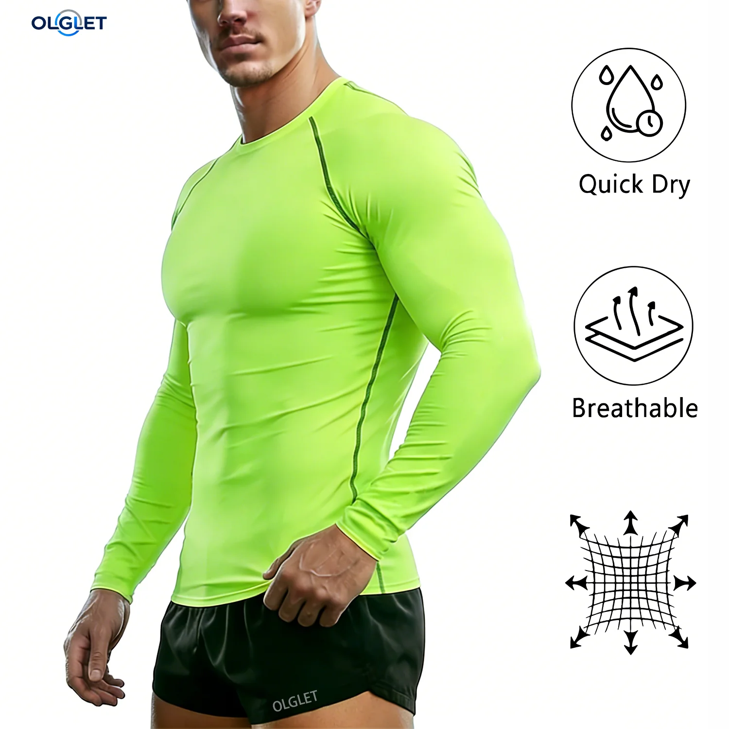 Men Running Compression Long Sleeve T Shirt Dry Fit Elastic Sport Top For Gym Fitness Workout