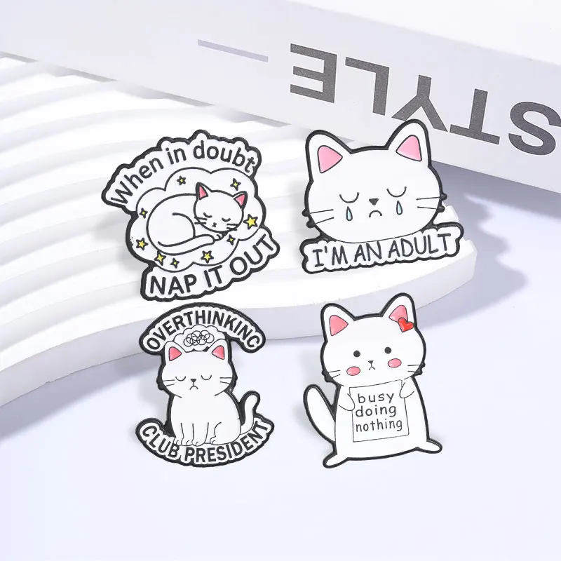 Overthinking Club President Enamel Pins Crying Anxiety Cat I'M AN ADULT Funny Sarcastic Animal Brooch Lapel Bagde Jewelry Gifts