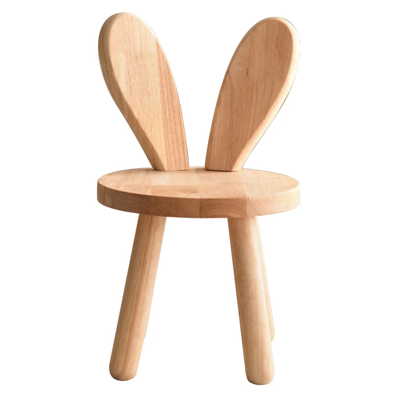 1pc Creative Small Board Stool, Solid Wood Rabbit Ears Stool Household Backrest Small Chair
