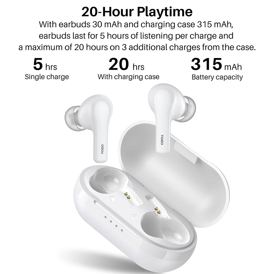 TOZO A2 – écouteurs intra-auriculaires sans fil Bluetooth, mini écouteurs avec Microphone intégré, étanche IPX5, son stéréo