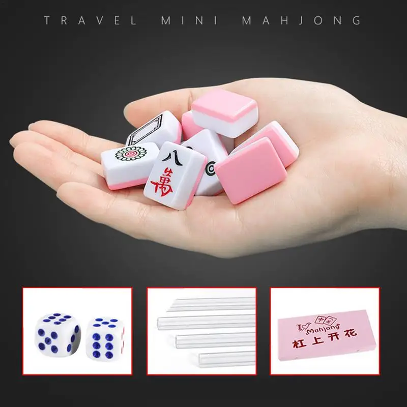 Mini Chinese Mahjong Game Set Chinese Mah Jongg Portable Tiles Sets Travel Jong Majiang Kit Double Play Fascinating fun game