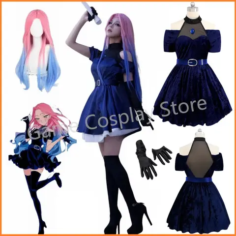 Mizi Cosplay Costume Wig Fancy Dress Halloween Party Roleplay Performance Clothes Blue Velvet Outfit Anime Cosplay Presale