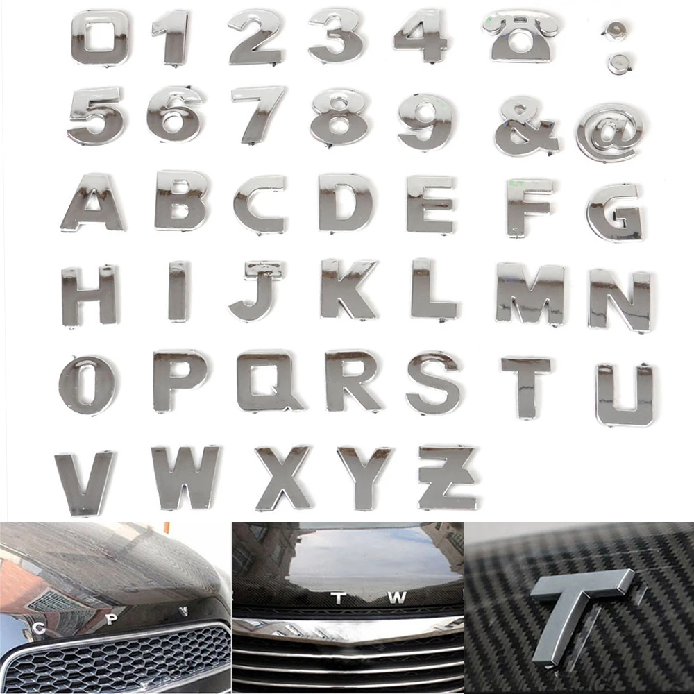 

40Pcs (A-Z,0-9) 28MM Car Stickers 3D DIY Metallic Alphabet Sticker Emblem Letter Silver Badge Decoration For Auto Logo Styling