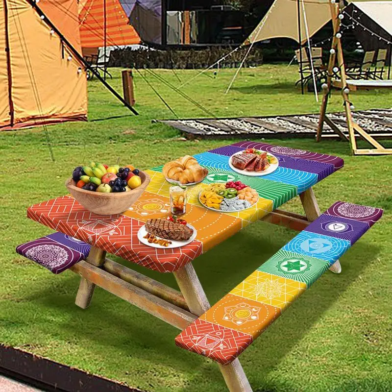 Picnic Table Seat Covers 3 PCS Waterproof Camping Tablecloth Set Sturdy Patio Table Covers Portable Picnic Table Cover For