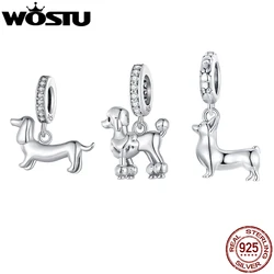 WOSTU 925 Sterling Silver Corgi Dog Charm Dachshund Pendant Fit Original Bracelet Necklace Special Girl Birthday DIY Gift