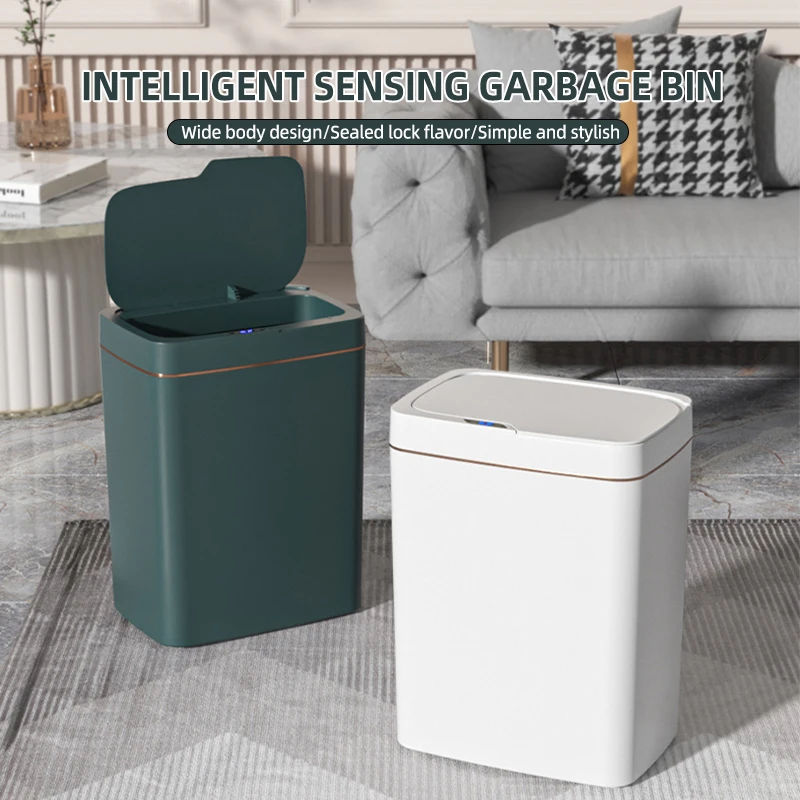 8624C Smart Induction Trash Can 13-17L PP Material Square Multi-compartment Classification Dustbin Touchless Automatic Lid White