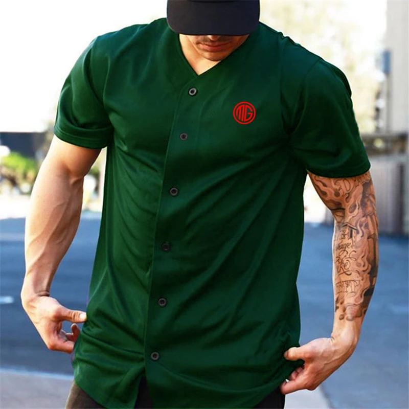 Summer Fashion Casual V-neck Classic Printed Gym Sports Bodybuilding Fitness Mesh Large Size T-shirt