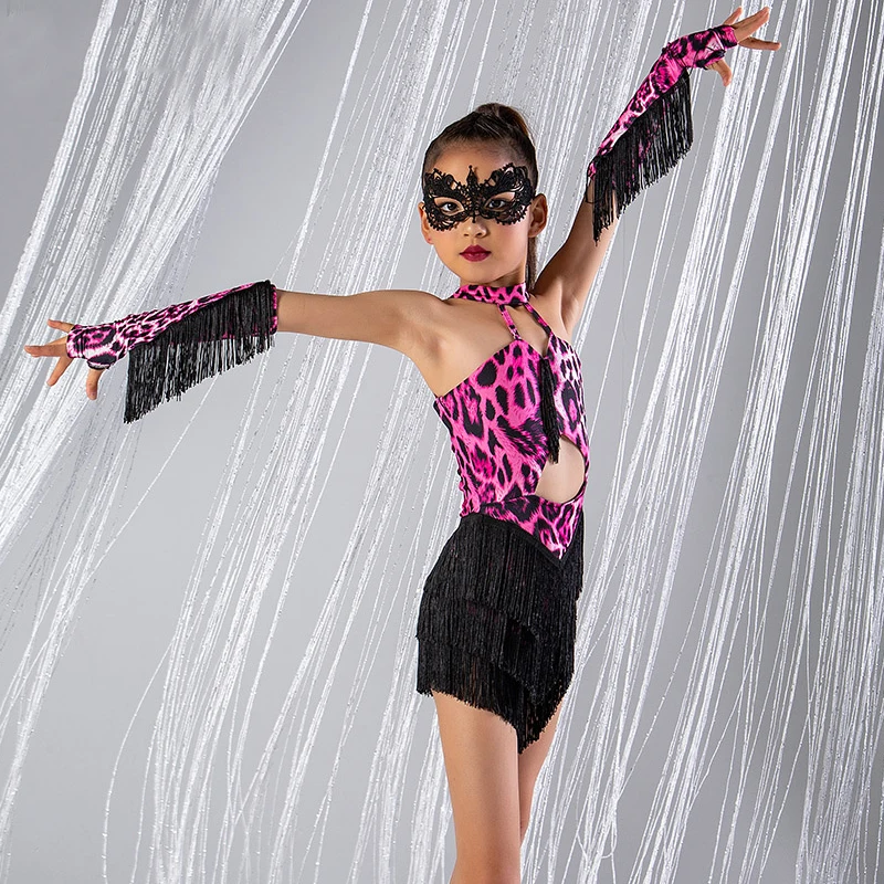 New Girls Leopard Latin nappe Dress Chacha Samba Salsa Costume da ballo per bambini Stage Ballroom Dance Performance Wear SL8172