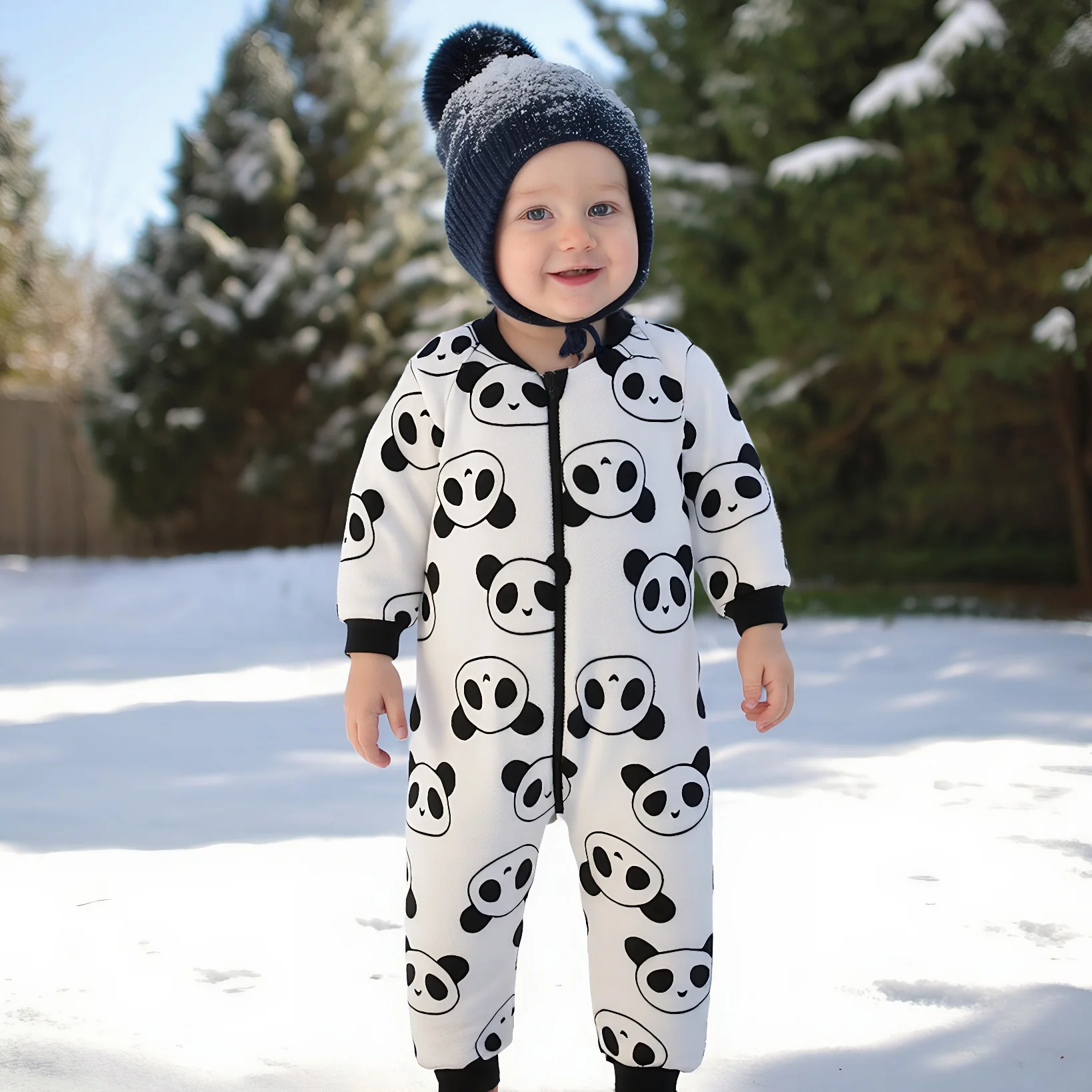 

Sanlutoz Cute Panda Warm Winter Baby Rompers Long Sleeve Infants Little Kids Jumpsuits Clothing Zipper Korean Style