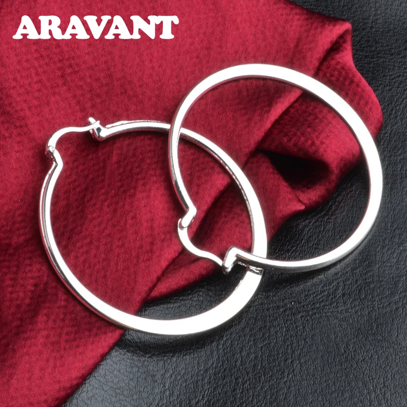 Aravant 925 Silver 55MM Flat Hoop Earring For Women Fashion Jewelry Gift