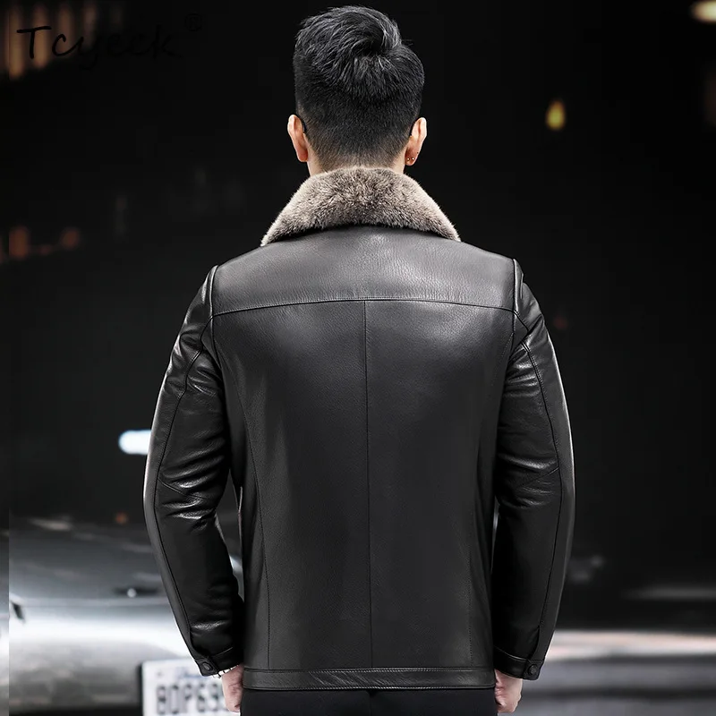 Tcyeek معطف فرو المنك الطبيعي الرجال الملابس الشتوية الشظية الأزرق المنك الكامل 2025 الطبقة العليا جلد الماعز سترة جلدية حقيقية معاطف رجالي