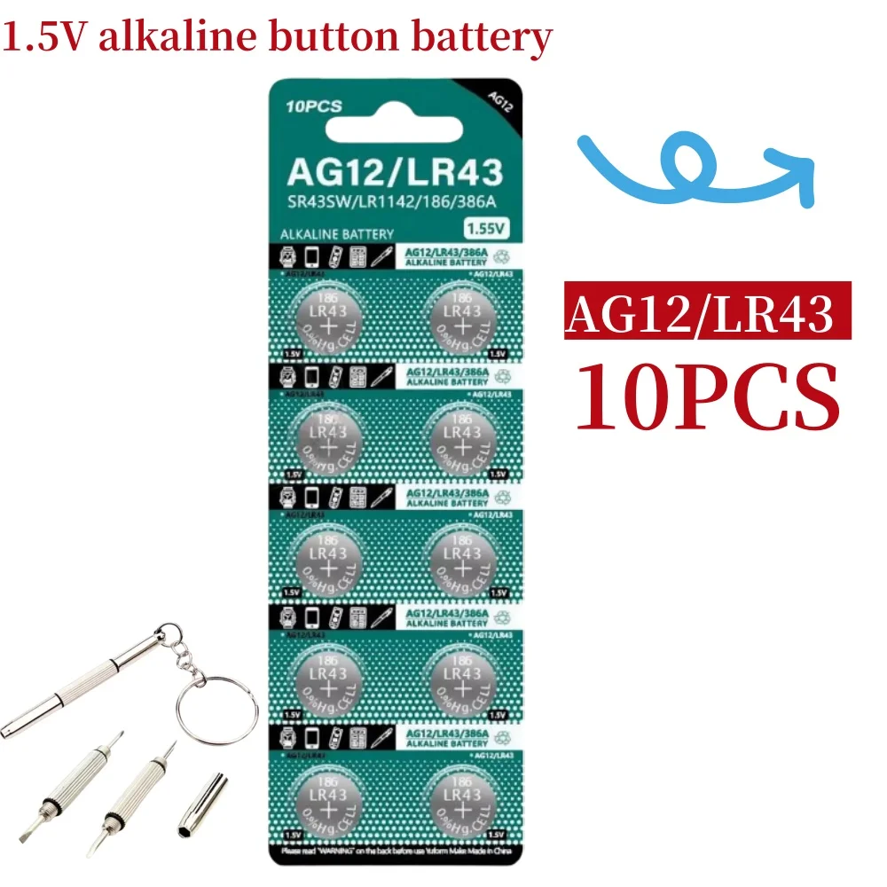 10PCS AG12 SR43 SR43SW LR43 Watch Battery Button Pilas Batteries 110mAh V12GA SR1142 386A RW44 1.5V Alkaline Coin Cell