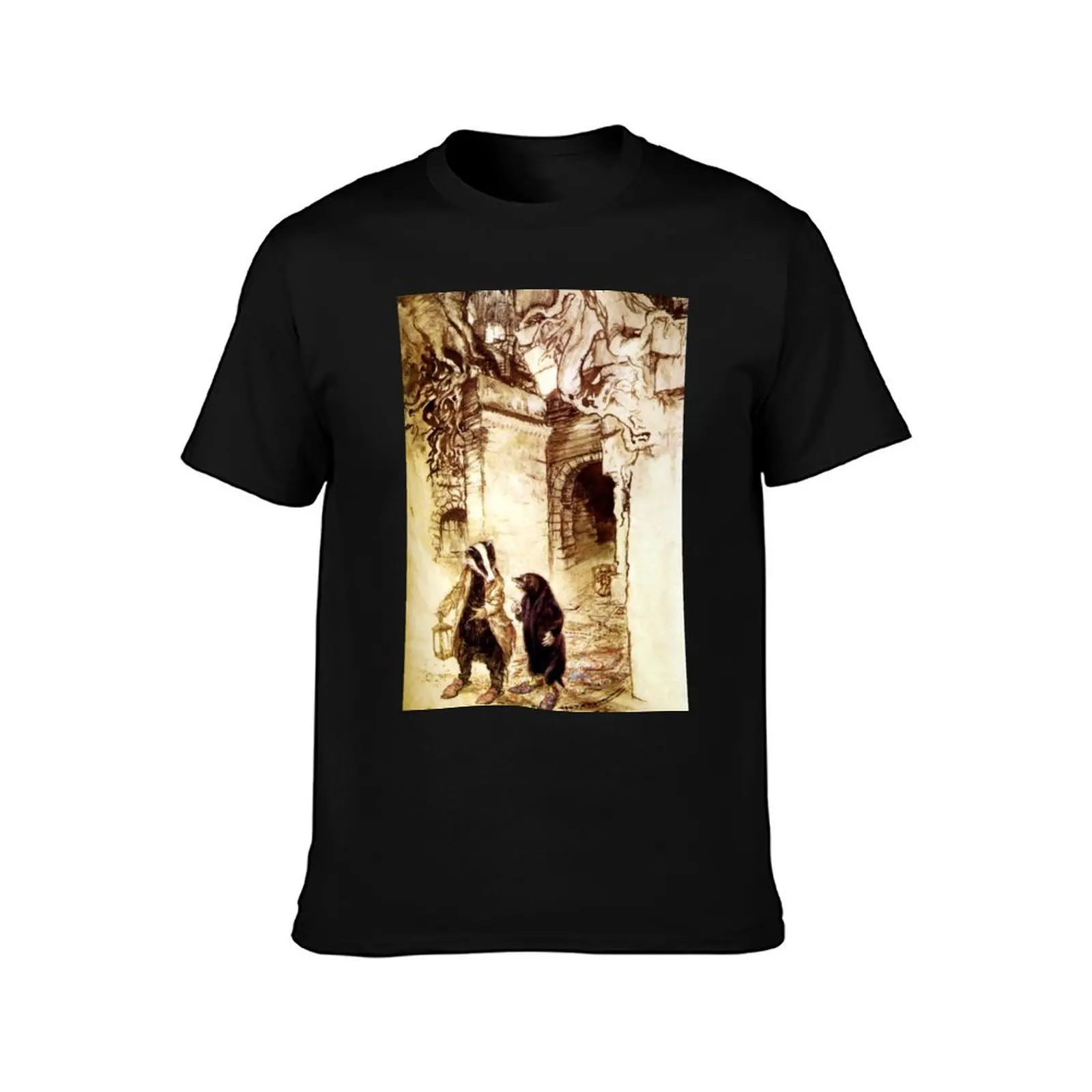 Badger and Rat in the Tunnels - The Wind in the Willows, Arthur Rackham T-Shirt Big Size Crew Neck T-Shirt