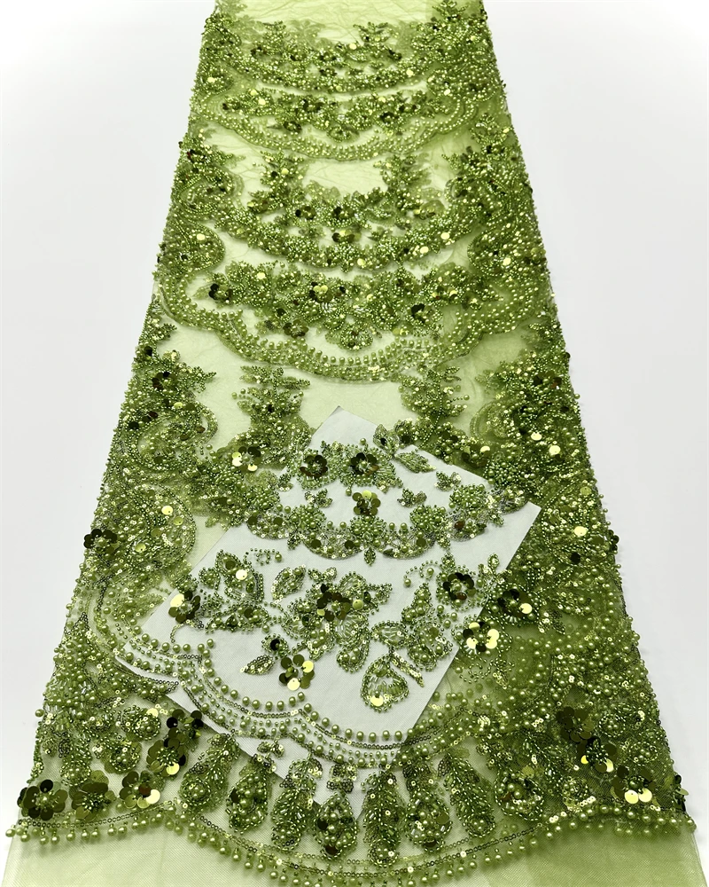 高品質のアフリカ産フランス製手作りビーズ生地2025縫製用スパンコール刺繍ナイジェリアレース生地（結婚式用）