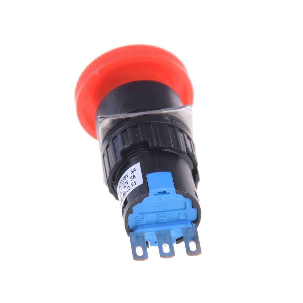 16mm Red Mushroom Emergency Stop E-stop Switch 3 Pins NO+NC DC 30V 5A AC 250V 3A Emergency Stop Push Button Switch Accessories