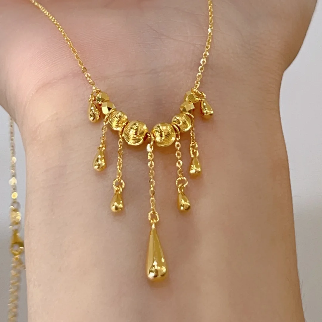 Cat-eye Tassel Water Drop Necklace for Women Light Luxury Laser Beads Dynamic Necklace Exquisite and High-end Collarbone Chain
