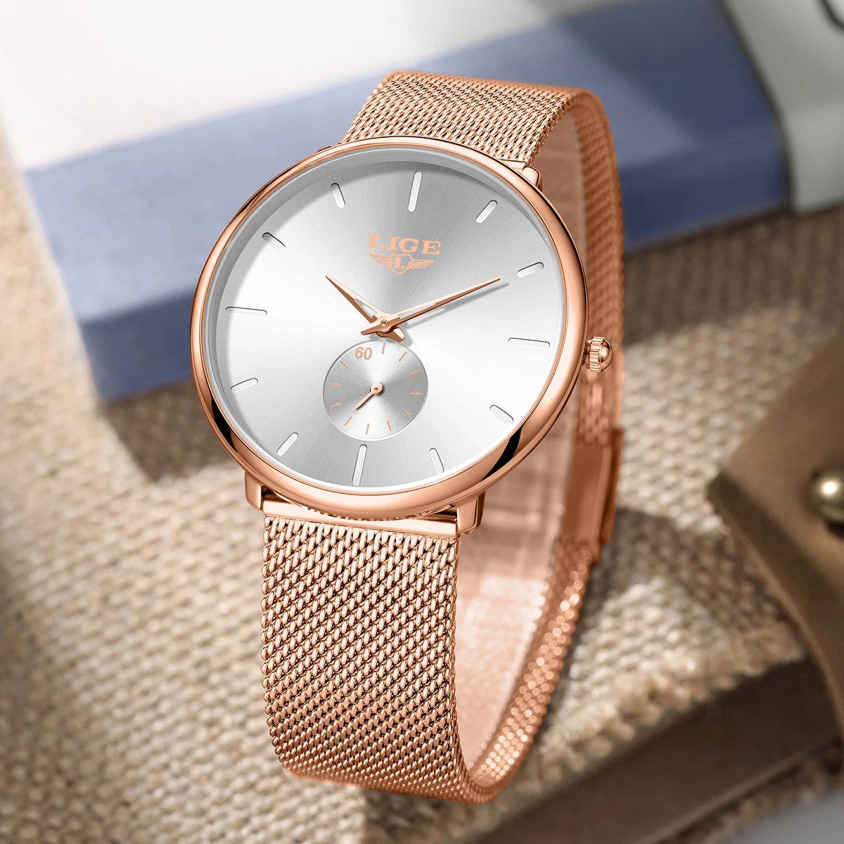 ساعة كوارتز فاخرة بتصميم LIGE من أفضل العلامات التجارية، ساعات كلاسيكية رفيعة وبسيطة وأنيقة بحزام شبكي مقاومة للماء للرجال Reloj Hombre