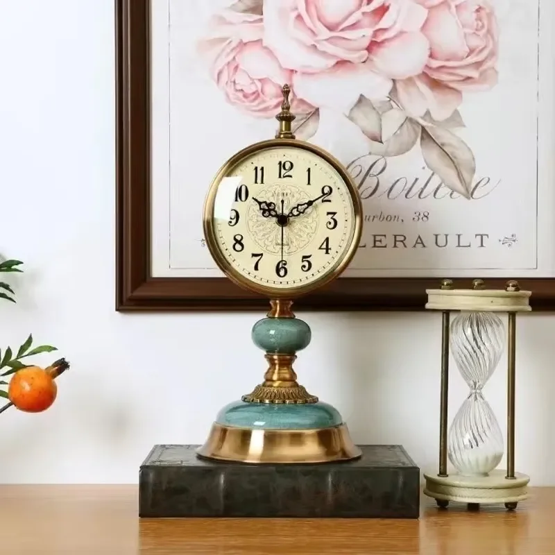 for Medieval Luxury Antique  Desk Digital Clock Living Room Silent Metal Art Clock