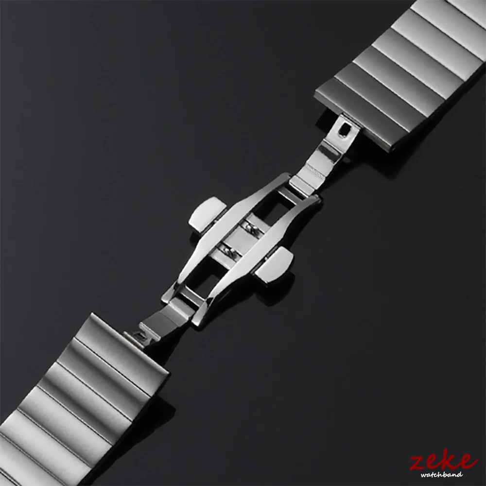Solid Stainless Steel Watch Strap 18mm 20mm Silver Metal Band Double Press Butterfly Buckle Bracelet Men Quick Release Wristband