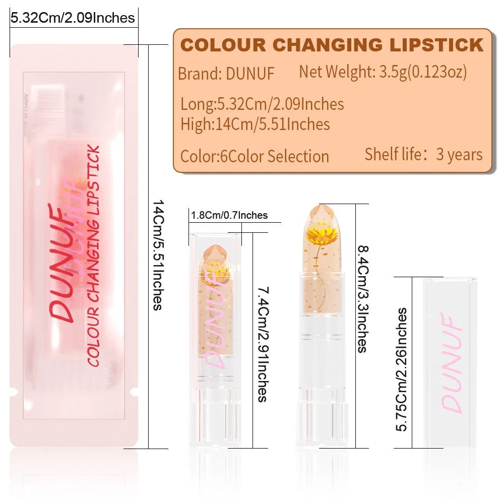 DUNUF Beauty Gedroogde Bloem Goudfolie Jelly Lippenbalsem Temperatuurverandering Lippenstift Gladde Spiegel Mollig Sexy Hydraterende Glanzend