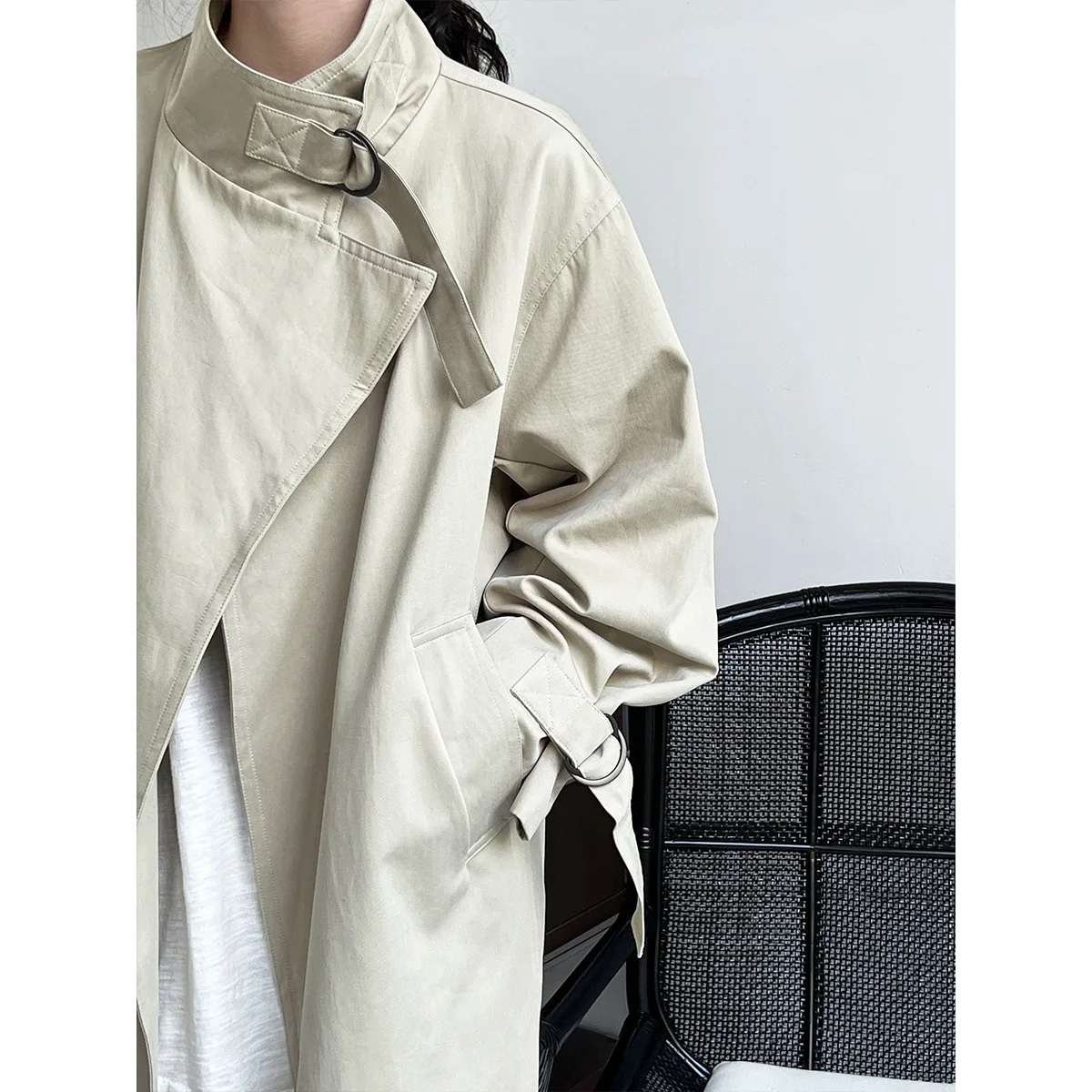 

Autumn High-end British Minimalist Luxury Long Trench Coat Female Stand Collar Solid Color Loose Casual Trench Jacket for Women