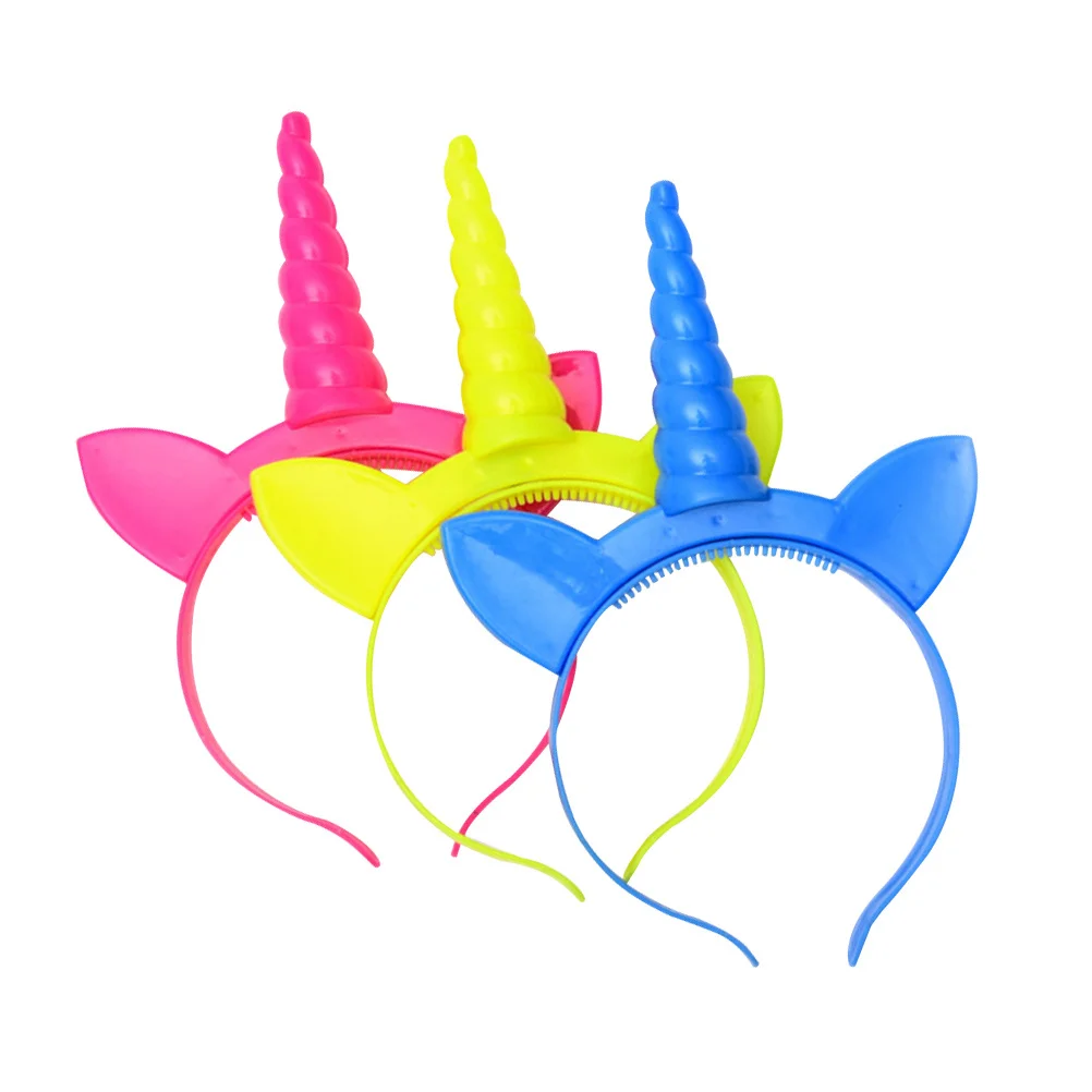 

3Pcs Glowing Unicorn Headband Shining Hairwear for Party Cosplay Mardi Gras Masquerade Festival Up Accessory