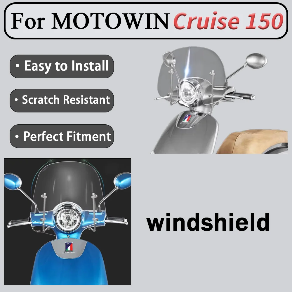 For MOTOWIN 150 Cruiser Motorcycle Front Windshield High Modification Cruise Accessory for Enhanced Riding Experience