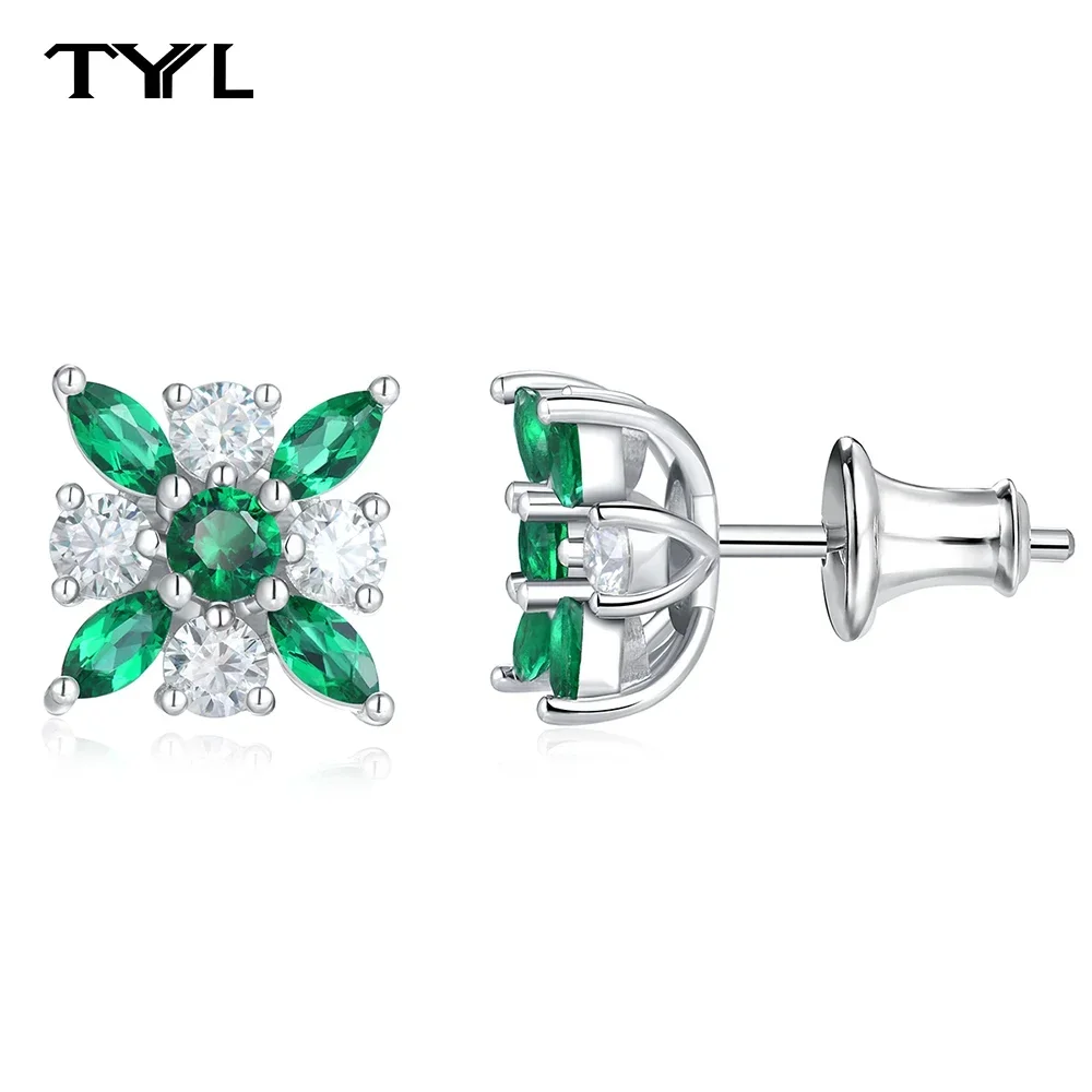 

TYYL Designer Luxury Moissanite Earrings For Woman 925 Sterling Silver Lab Grown Emerald Stud Earring Necklace Set Fine Jewelry