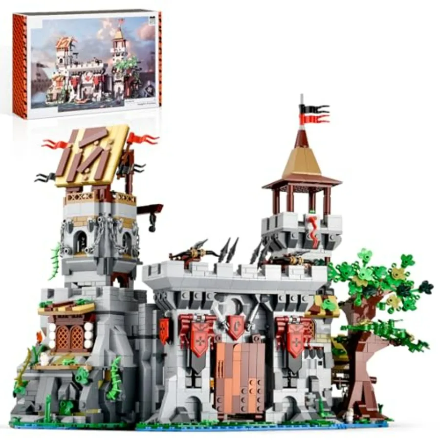 

Medieval Castle Building Set for Adult 2 in 1 Knights Castle Building Blocks House Architecture Collection Toy in Grey and Red