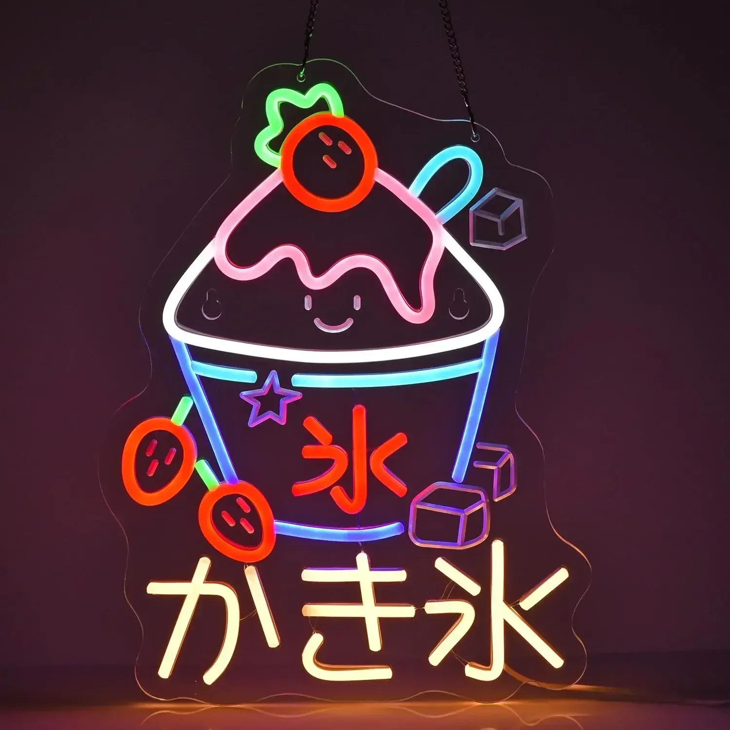 日本のかき氷ネオンサイン-調光可能なledネオンライト-usb電源-ミルクティーショップ、コーヒーショップ、カフェ、飲料店の壁装飾用