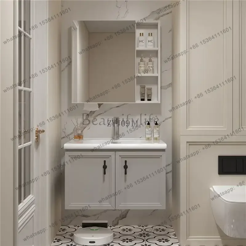 Aluminum alloy bathroom cabinet ceramic integrated basin bathroom wash basin cabinet combination washbasin